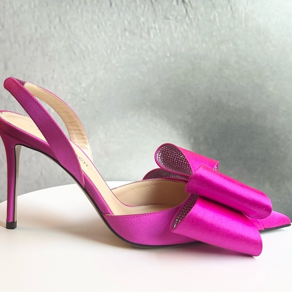 🌺MACH & MACH🌺Le Cadeau 110mm Satin Slingback Fuchsia Pink Pumps Size: 37 - Picture 10 of 15